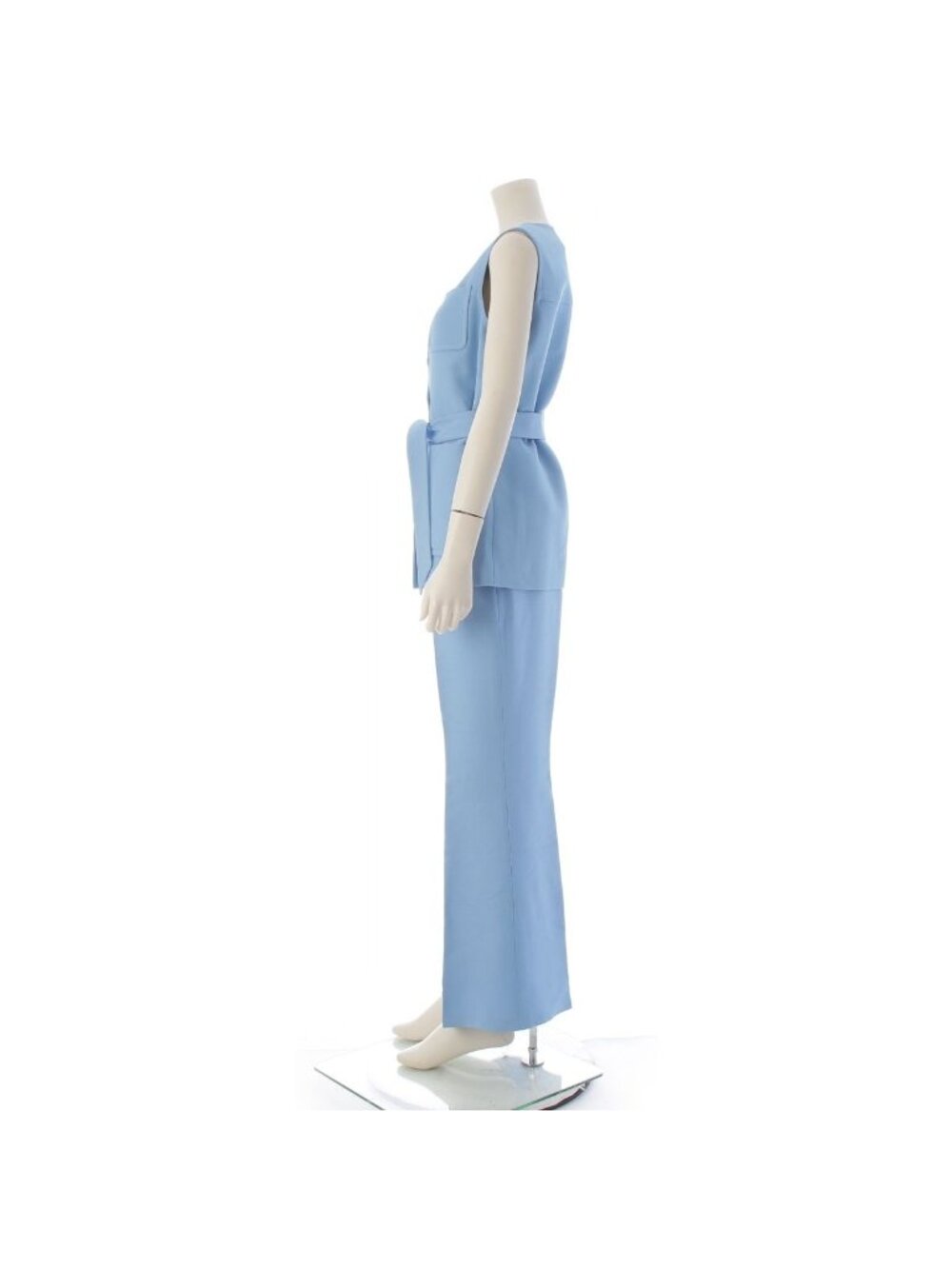 Gucci Silk Wool GG Button Sleeveless Belted Vest Pants Set Blue /40 38 - Picture 3 of 10